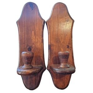 Vintage Rustic Wood Wall Sconce Candle Holder Set of 2 Handcrafted MCM